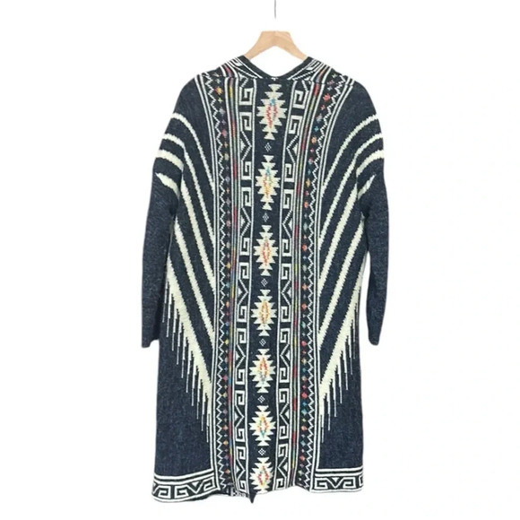 GeeGee Aztec Pattern Long Sleeve Open Front Mid Length Sweater Cardigan M/L - Picture 3 of 11
